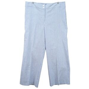 Talbots Plus Pants Womens 38 Linen? Cropped Wide Leg Blue & White Stripes Comfy